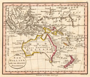 Australia og New Zealand. Nye Nederland. Kart.