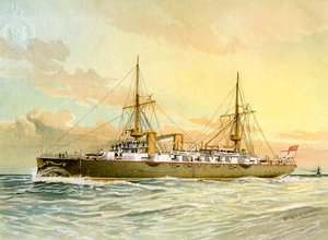 HMS Undaunted, Royal Navy 1. klasse cruiser, c1890-c1893. av William Frederick Mitchell