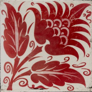 Flis med stilisert blomst med to blader og ranker, 1882-1888 av William Frend De Morgan