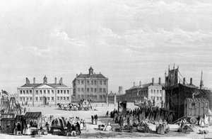 Old Liverpool Infirmary and Alms-Houses, med John Cookes sirkus i forgrunnen, ca. 1826