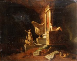 Capriccio av ruiner og statuer