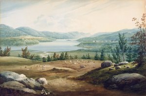 Hudson River ved West Point, New York, 1820 (wc på papir montert på papp)
