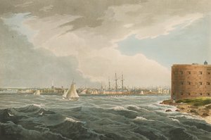 New York fra Governors Island, nr. 20 fra Hudson River Portfolio, gravert av J. Hill, 1821-25