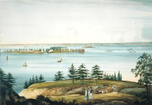 The Bay of New York og Governors Island hentet fra Brooklyn Heights, 1820-25.