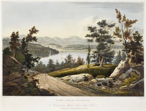 Utsikt nær Hudson, 1822 (akvatint på papir med håndfarging) av William Guy after Wall
