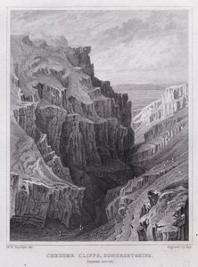 Cheddar Cliffs, Somersetshire, ser sørover (gravering) av William H. Bartlett