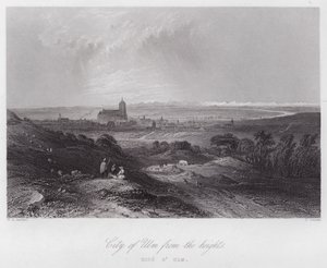 Byen Ulm fra høyden (gravering) av William H. Bartlett