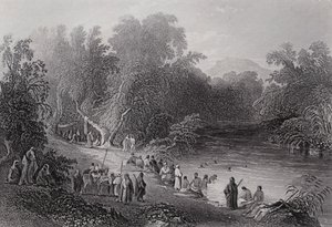 The River Jordan, gresk badested (gravering) av William H. Bartlett