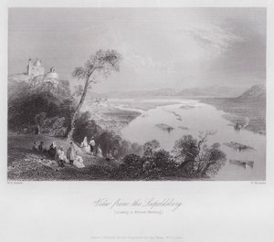 Utsikt fra Leopoldsberg, ser til Kloster Neuburg (gravering) av William H. Bartlett