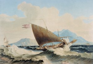 Utsikt over øya Lipari og en maltesisk Speronare av William H. Burnett