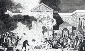 Ødeleggelsene forårsaket av at Rioters of London avfyrte New Gaol of Newgate og brente Mr. Akerman