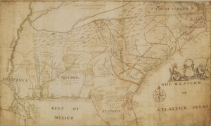 Kart over den sørøstlige delen av Nord-Amerika, 1721 (penn og blekk og vask på papir)