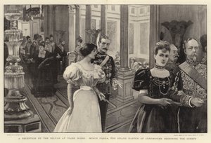 En mottakelse av sultanen ved Yildiz Kiosk, Munir Pasha, storseremonimesteren, som tar imot gjestene