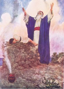 Abraham ofrer Isaac, fra The Bible Story utgitt av Hodder & Stoughton, ca. 1930