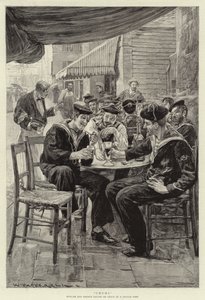 Venner, engelske og franske sjømenn har permisjon ved en fransk havn av William Hatherell