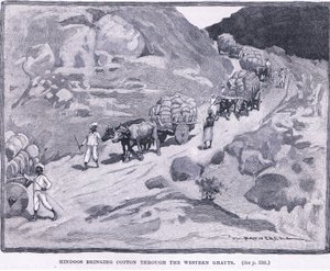 Hinduer bringer bomull gjennom de vestlige Ghauts 1862 e.Kr av William Hatherell