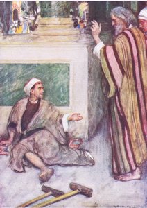 Peter og John helbreder den lamme mannen, fra The Bible Story utgitt av Hodder & Stoughton, ca. 1930 av William Hatherell