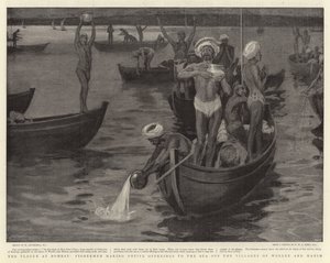 Pesten i Bombay, fiskere som gir votivoffer til havet utenfor landsbyene Worlee og Mahim