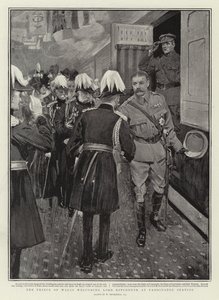 Prinsen av Wales ønsker Lord Kitchener velkommen på Paddington Station av William Hatherell