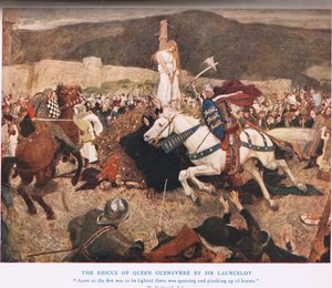 The Rescue of Queen Guenevere av Sir Lancelot, illustrasjon fra 'King Arthur'