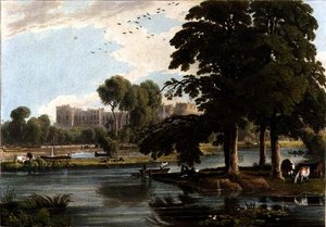 Utsikt over Windsor Castle fra lekeplassene til Eton College, gravert av Robert Havell (1769-1832) 1814 (fargegravering)