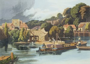Wallingford Castle i 1810 Under broreparasjoner, gravert av Robert Havell den yngre (1793-1878) utgitt 1818 (akvatint)