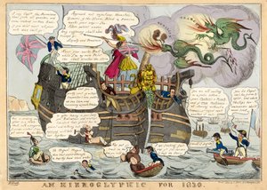 En hieroglyf for 1830, pub. 1830 håndfarget gravering. av William Heath