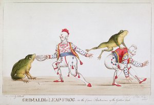 Grimaldis sprangfrosk i den komiske pantomimen av den gyldne fisk, 1812 av William Heath