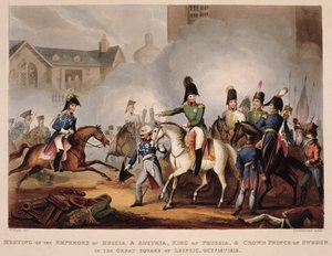 Møte mellom keiserne av Russland og Østerrike, kongen av Preussen og kronprinsen av Sverige på det store torget i Leipsic, 18. oktober 1813, fra 