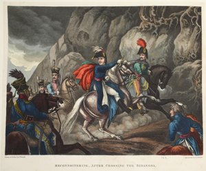 Rekognosering, etter å ha krysset Bidassoa, aquatint av J.C. Stadler, pub. av Tegg, april 1818 (akvatint) av William Heath