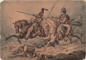 Russisk kosakk i kamp med en Mameluke, 1815 av William Heath