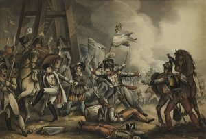 Sauve qui peut, eller Every man for yourself, akvatint av Thomas Sutherland (1785-1838), utgitt av James Jenkins, 1. mai 1816 (fargeakvatint) av William Heath