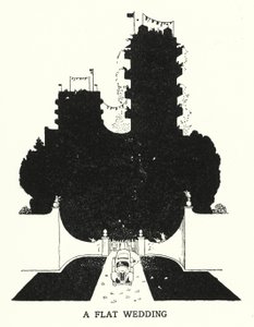 Et flatt bryllup (litho) av William Heath Robinson