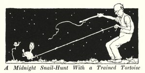 En midnattsneglejakt med en trenet skilpadde (litho) av William Heath Robinson
