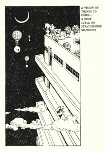 A Vision of Things to Come, A Roof Idyll on Stratosphere Mansions (litho) av William Heath Robinson