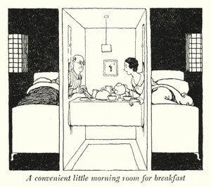 Et praktisk lite morgenrom for frokost (litho) av William Heath Robinson