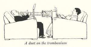 En duett på tromboniet (litho) av William Heath Robinson