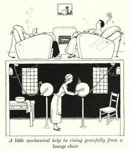 Litt mekanisk hjelp til å reise seg elegant fra en lenestol (litho) av William Heath Robinson
