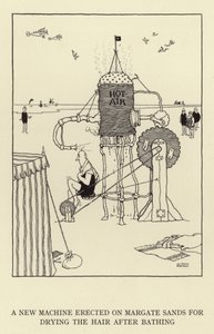 En ny maskin reist på Margate Sands for tørking av håret etter bading av William Heath Robinson