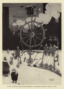 En ny snøplog for rydding av gangsti etter et kraftig fall av William Heath Robinson