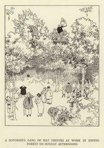 En beryktet gjeng hattetyver på jobb i Epping Forest søndag ettermiddag av William Heath Robinson