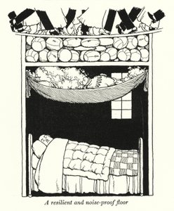 Et spenstig og støytett gulv (litho) av William Heath Robinson