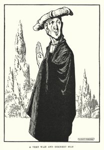 En veldig klok og diskret mann (litho) av William Heath Robinson