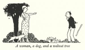 En kvinne, en hund og et valnøtttre (litho)