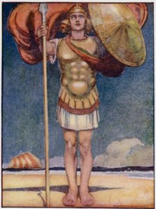Akilles, den fløyeste av foten og den modigste av alle greske helter (farge litho) av William Heath Robinson