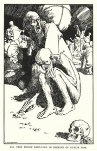 Alle veldig opptatt med å lete etter rustne pinner (litho) av William Heath Robinson