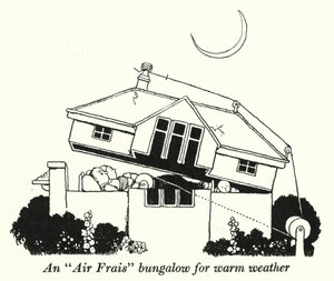En "Air Frais" bungalow for varmt vær (litho) av William Heath Robinson