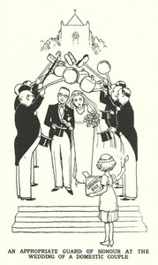 En passende æresvakt ved bryllupet til et ektepar (litho) av William Heath Robinson