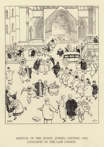 Ankomst av dommer, juryer, advokater og saksøkere til domstolene av William Heath Robinson