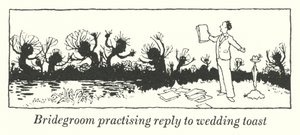 Brudgommen øver på å svare på bryllupsskål (litho) av William Heath Robinson